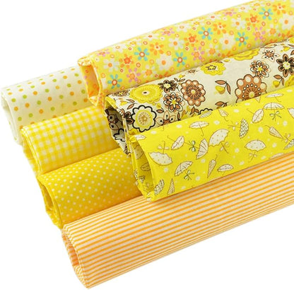 7 Pieces Cotton Fabric Plain Printed (20"x20"), Comfortable DIY Artcraft Material for Quilting, Patchwork Fabric Yellow