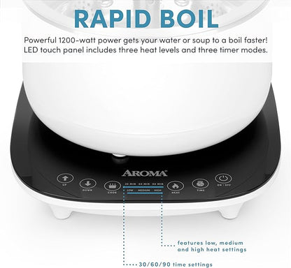 Aroma Housewares 2.5-Liter Smart Electric Hot Pot & Rapid Boil Steamer with Automatic Stainless Steel Steamer Basket Lift, White, ASP-700