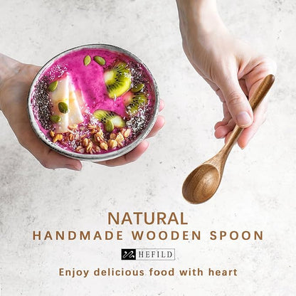 4 PCS Wooden Spoons for Honey, 6.7 inch Small Wooden Spoons - Terrific for Tea, Coffee & Soup, Little Acacia Wood Serving Table Spoon Set, Bulk Bamboo Teaspoon for Eating with Unique Design