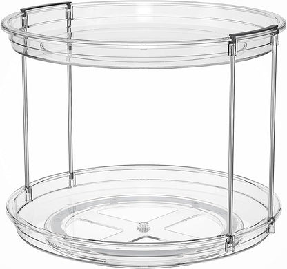 LAMU 2 Pack 2 Tier Lazy Susan Turntable Organizer 10.6'' Rotating Spice Rack Organization for Cabinet, Kitchen, Pantry, Countertop, Bathroom, Vanity, Medicine Cabinet Organizer, Clear