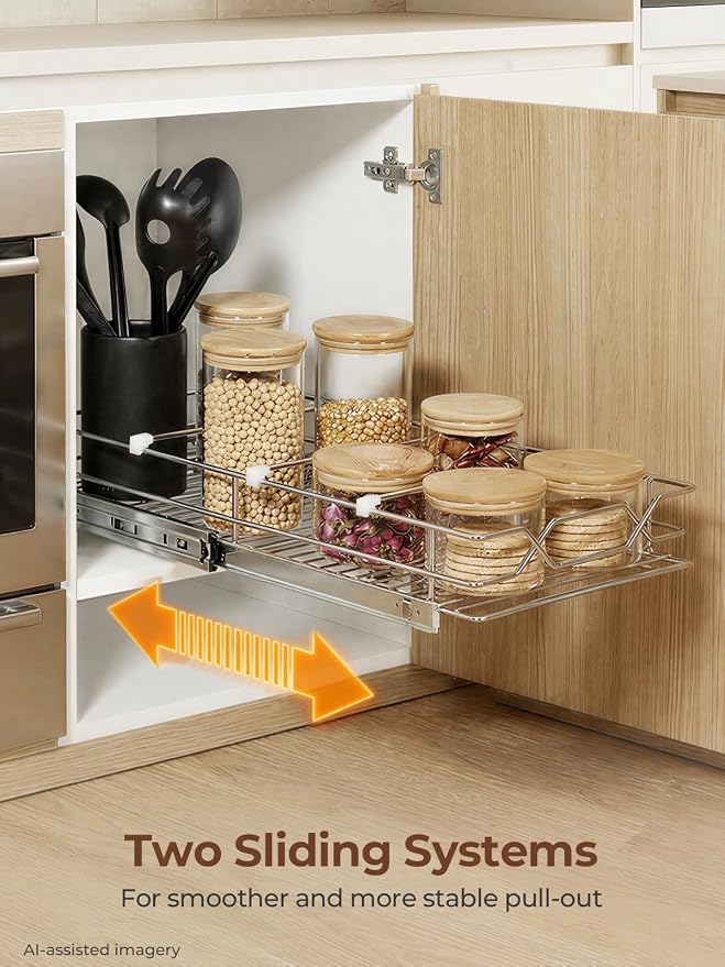Pull Out Cabinet Organizer 11.6" x 21" D, Heavy Duty Smooth Sliding Under Cabinet Shelves for Pots and Pans, Slide Out Drawers For Kitchen Organizers and Storage, Pull Out Drawers for Kitchen Pantry
