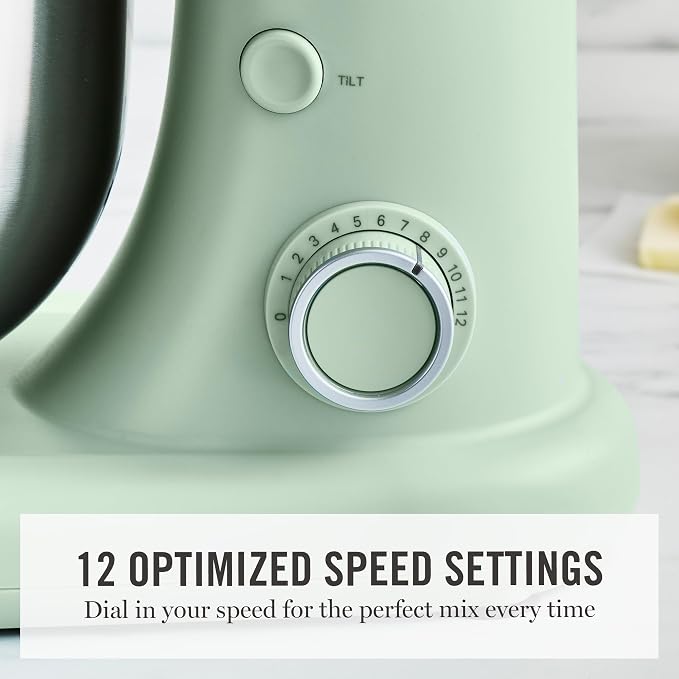 Martha Stewart 5.3Qt Stand Mixer, 12-Speed Tilt-Head Electric Kitchen Mixer with Stainless Steel Bowl, Dough Hook, Whisk & Beater, Splash Guard, Ideal for Baking Bread, Cake & Whipping, Honeydew Green