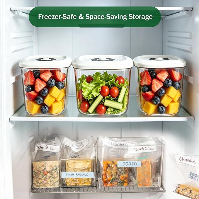 Vacuum Canister Set for Food Storage, 1L 1.5L 2L Airtight Containers Compatible with Most Vacuum Sealers, BPA-Free Fresh Containers for Meal Prep, Pantry Storage, Coffee, Snacks & Dry Goods – 3 Pack