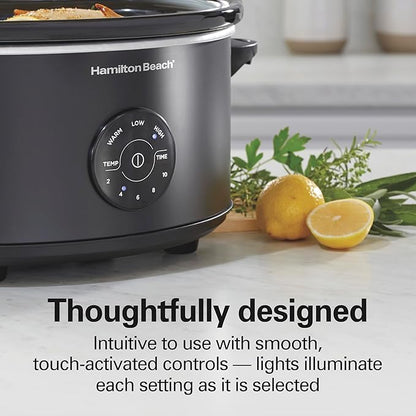 Hamilton Beach 6 Quart Set & Forget Programmable Slow Cooker, 15 Cooking Options With 5 Time and 3 Heat Options, Large Dishwasher Safe Stoneware Crock and Glass, Black (33762)