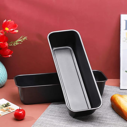 Beasea Long Loaf Bread Pan, 12x4 Inch 2 Set Rectangle Loaf Pan, Nonstick Bread Pans Carbon Steel Toast Pan Black Cake Pan Loaf Baking Pans Bakeware for Oven Baking