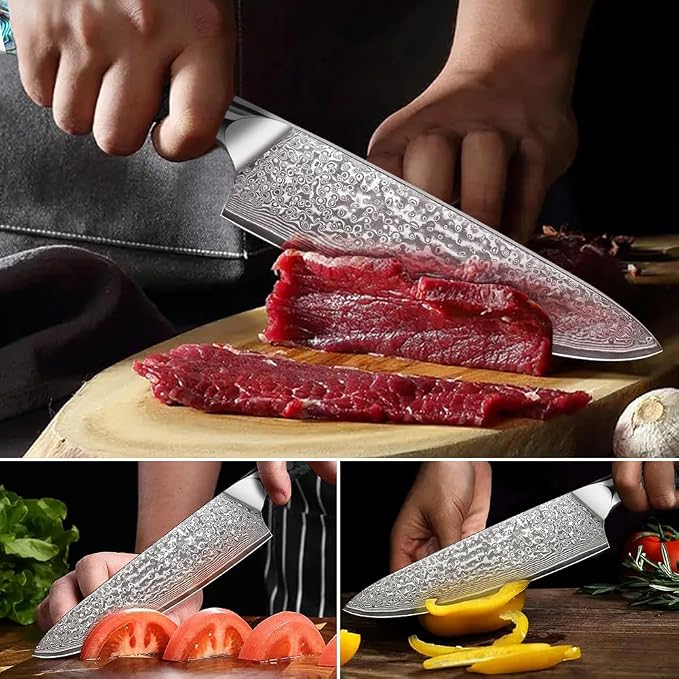 Home Safety Japanese Damascus Knife, Chef's Knife with Sharp 20cm Blade Made of 67 Layers of VG-10 Damascus Steel Kitchen Knife Damascus Carving Knife, Abalone Shell Handle, Gift Box