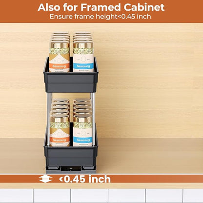 Mystozer Pull Out Spice Rack Organizer for Cabinet, Slide Out Spice Racks Organizer, Easy to Install Spice Cabinet Organizers, 4.33''Wx10.62''Dx8.66''H, 3 Packs -2 Tiers (Black)