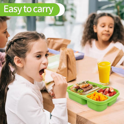 buluker 8 Pack Bento Lunch Box Set 3 Compartment Wheat Straw Meal Prep Food Storage Containers Plastic, Microwave and Dishwasher Safe （Jewel Brights）