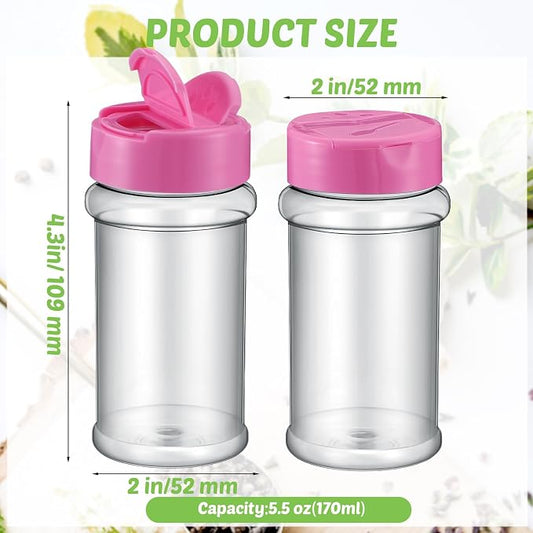 Jadive 36 Pcs 5.5 oz Plastic Spice Jars with Shaker Lids Clear Spice Bottles Plastic Seasoning Containers Empty Shaker for Kitchen Storing Herbs Seasoning Powders Pepper Dry Goods (Pink)