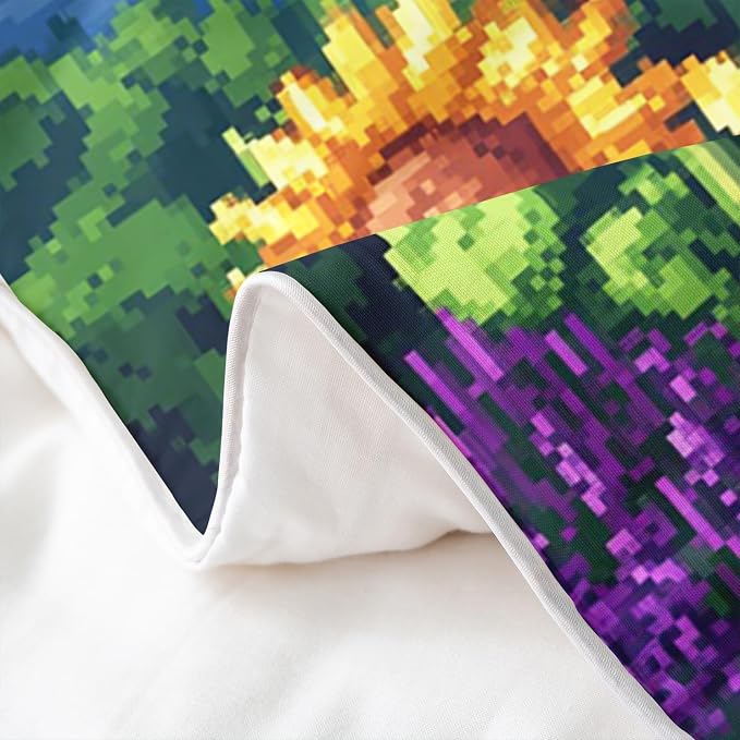 Full Size Duvet Cover Set Sunflower 100% Pure Cotton Bedding Set Pixelated Style Comforter Cover 3 PCS Video Games Quilt Cover Luxury Soft,Comforter Not Included