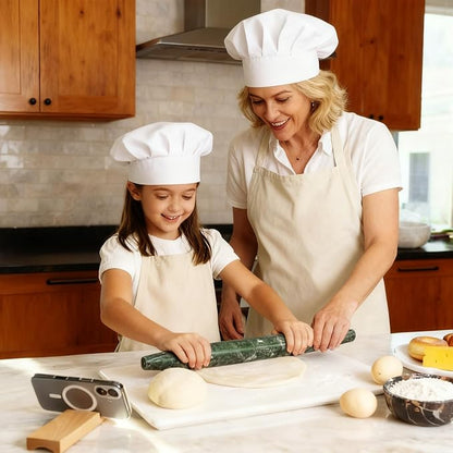 French Marble French Rolling Pin with Wooden Resting Base, 15 inch Kitchen Baking Tool for Baking with Non-Stick Surface, Ideal as a Dough Roller for Pie Crust, Cookie, Pasta