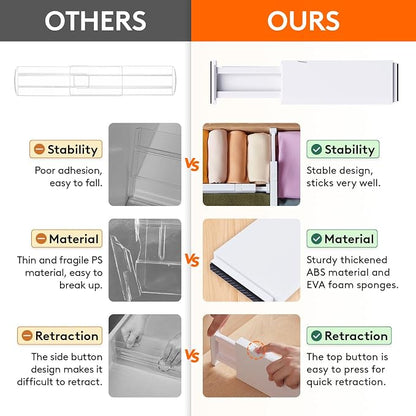 Lifewit 18 Pack Drawer Dividers 4" High 28-43.5cm/11-17" Adjustable Drawer Organizer for Clothes/Utensils, Expandable Drawer Separator in Dresser/Kitchen/Bedroom/Office Organization & Storage White