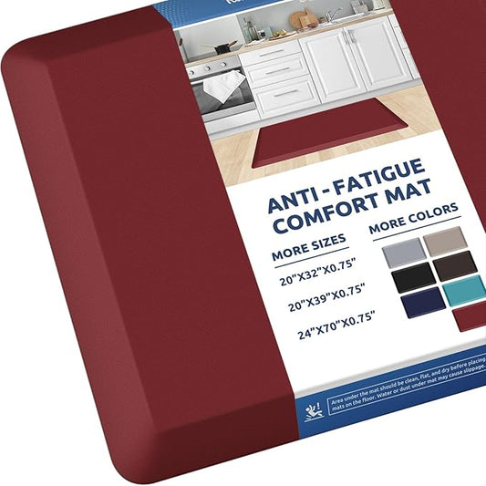 KitchenClouds Kitchen Mat Cushioned Anti Fatigue Rug 20"x32" Water Resistant, Non Slip, Standing and Comfort Desk/Floor Mats for House Sink Office (Red)