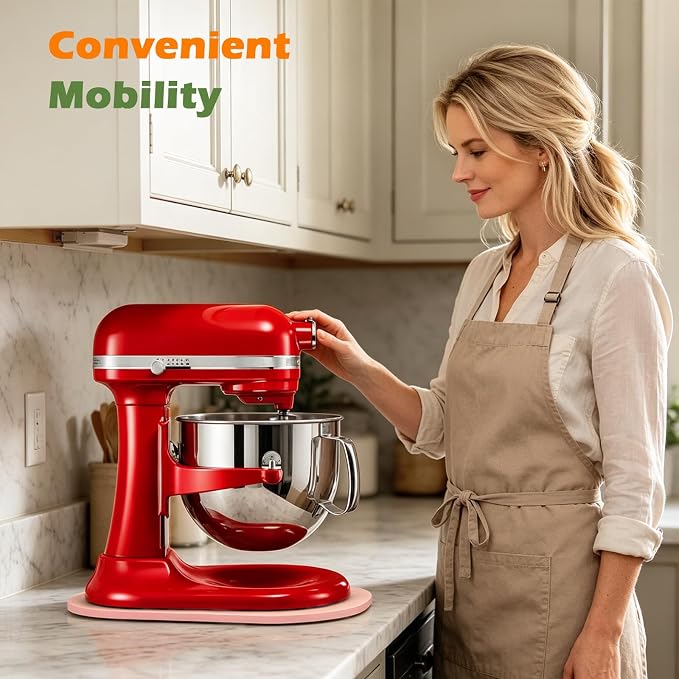 Mixer Slider for Kitchen Aid 5-8 Qt Bowl Lift Stand Mixer, Kitchen Appliance Wood Sliding Mat Countertop Storage Attachments, Mixer Accessories Sliding Tray Moving Board for Kitchen Aid, Pink