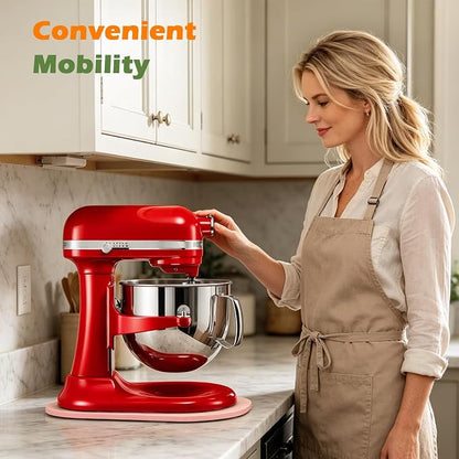 Mixer Slider for Kitchen Aid 5-8 Qt Bowl Lift Stand Mixer, Kitchen Appliance Wood Sliding Mat Countertop Storage Attachments, Mixer Accessories Sliding Tray Moving Board for Kitchen Aid, Pink