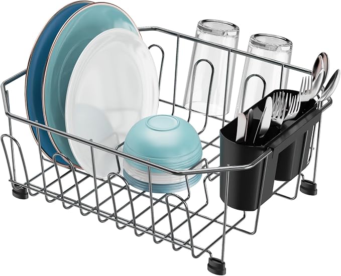 GSlife Small in Sink Dish Drying Rack - Stainless Steel Compact Dish Drainer for RV Kitchen Apartment Sink, Rust Resistant Inside Sink Rack, 1–2 Person Households, 11.6" W x 13.4" L, Gunmetal Grey
