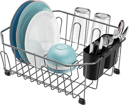 GSlife Small in Sink Dish Drying Rack - Stainless Steel Compact Dish Drainer for RV Kitchen Apartment Sink, Rust Resistant Inside Sink Rack, 1–2 Person Households, 11.6" W x 13.4" L, Gunmetal Grey