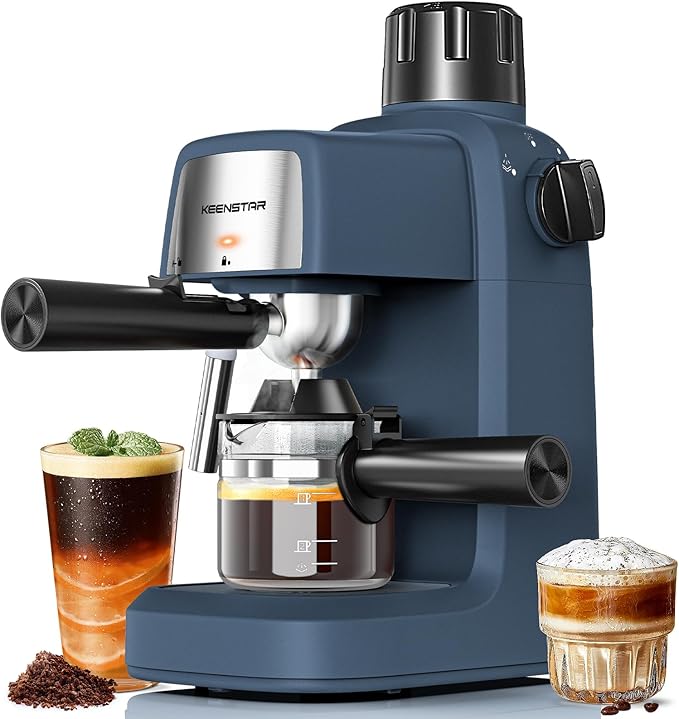 KEENSTAR 3.5Bar Espresso Machine with Milk Frother, 800W Compact Espresso and Cappuccino Maker, Preheating Function, 4-Cup Espresso Maker for Latte or Cappuccino, Upgraded Version