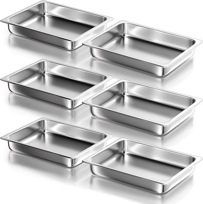 WantJoin Steam Table Hotel Pans - 1/2 Half Size 2.5 Inch Deep 6 Pack, Stainless Steel Food Storage Container Metal Tray Sets for Commercial Chafing Dishes Restaurant Buffet Catering Supplies