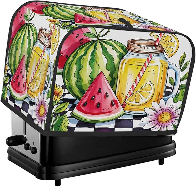 Summer Lemon Watermelon Toaster Cover 2 Slice Wide Slot Washable Kitchen Appliance Covers Fingerprint Bread Machine Dust Cover Small Toaster Oven Accessories Covers Bread Maker Bag Women Gift