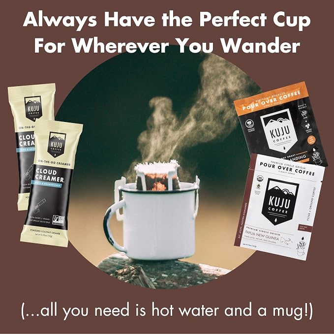 Kuju Coffee Premium Single-Serve Pour Over Coffee | Fair Trade Certified, USDA Organic, Single Origin Coffee, Eco-Friendly | Papua New Guinea - Eastern Highlands, 6-pack