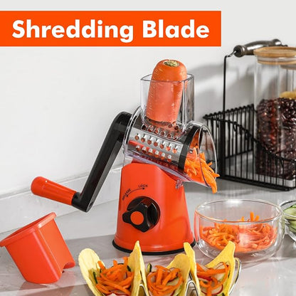 Cheese Grater Rotary, Rotary Grater for Kitchen, Kitchen Grater Vegetable Slicer with 3 Drum Blades, Fast Cutting Cheese Shredder for Vegetables and Nuts