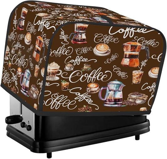 Toaster Cover 2 Slice Wide Slot Coffee ThemeBread Toaster Oven Dustproof Cover Small Appliance Kitchen Covers Dust and Fingerprint Protection for Women Gift 2 Slice