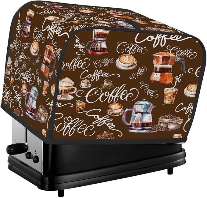 Toaster Cover 4 Slice Wide Slot Coffee ThemeBread Toaster Oven Dustproof Cover Small Appliance Kitchen Covers Dust and Fingerprint Protection for Women Gift 4 Slice