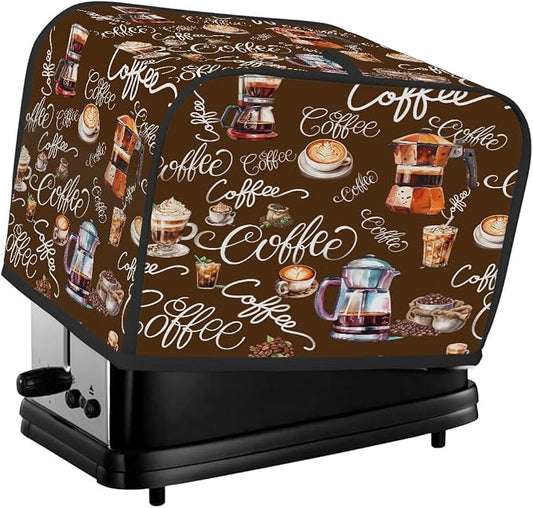 Toaster Cover 4 Slice Wide Slot Coffee ThemeBread Toaster Oven Dustproof Cover Small Appliance Kitchen Covers Dust and Fingerprint Protection for Women Gift 4 Slice
