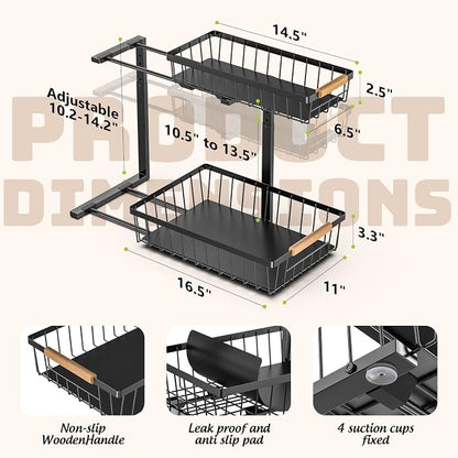 Under Sink Organizer and Storage, Slide Out Under Cabinet Storage Pull Out Sink Shelf Cabinet Storage Shelves, Undersink Organizers for Kitchen Bathroom Cabinet