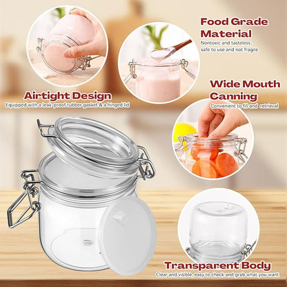 Suclain 8 Pcs 10 Oz/300ml Plastic Storage Jars with Airtight Hinged Lids Bulk, Clear Wide Mouth Food Storage Containers Empty Bottles Sealed Jars for Home Kitchen Candy Herbs Spices Coffee Nuts
