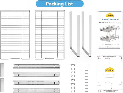 LOVMOR Individual Pull Out Cabinet Organizer, 2 Tier Slide Out Cabinet Drawers, Pots and Pans Organizer and Storage Pantry Shelf for Kitchen (11½" W x 21½" D)