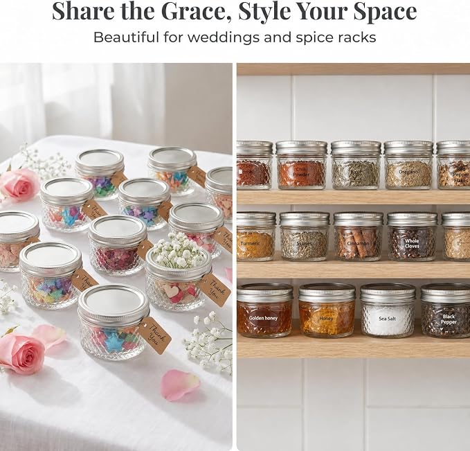 4 oz Glass Jars with Lids, 6 Pack Small Mason Jars with Gift Bags & Tags, Rustproof Airtight Mini Glass Jars, Straight Sided Jelly Jars for Baby Food, Spice, Jam, Candle Making & Favors