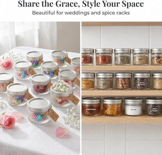 4 oz Glass Jars with Lids, 6 Pack Small Mason Jars with Gift Bags & Tags, Rustproof Airtight Mini Glass Jars, Straight Sided Jelly Jars for Baby Food, Spice, Jam, Candle Making & Favors