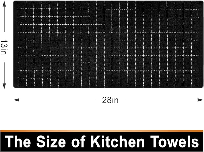 Mordimy 100% Cotton Terry Cloth Kitchen Towels, Super Soft and Absorbent Dish Towels for Drying, Checkered Designed Hand Towels for Kitchen, 13 x 28 Inches, 4 Pack, Black