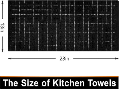 Mordimy 100% Cotton Terry Cloth Kitchen Towels, Super Soft and Absorbent Dish Towels for Drying, Checkered Designed Hand Towels for Kitchen, 13 x 28 Inches, 4 Pack, Black