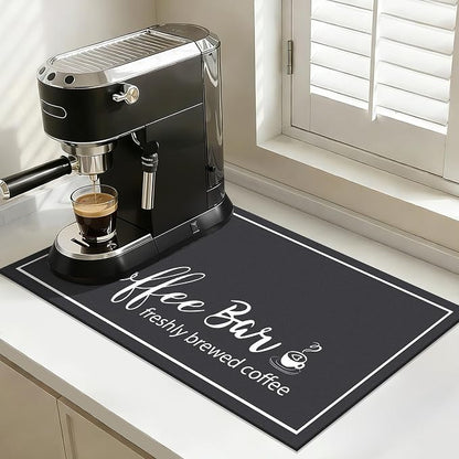 Findosom 12"x 20" Dish Drying Mat, Super Absorbent & Cuttable Coffee Mat, Hide Stain Bar Mat for Kitchen Counter, Coffee Bar Accessories, Black