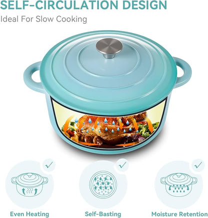 Miereirl 6 Quart Enameled Dutch Oven Pot with Lid, Cast Iron Dutch Oven with Dual Handles for Bread Baking, Cooking, Non-stick Enamel Coated Cookware, Light Blue