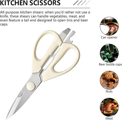 7 Piece Kitchen Knife Block Set, Stainless Steel Knives with Sharpener for Chopping, Dishwasher Safe (burlywood)