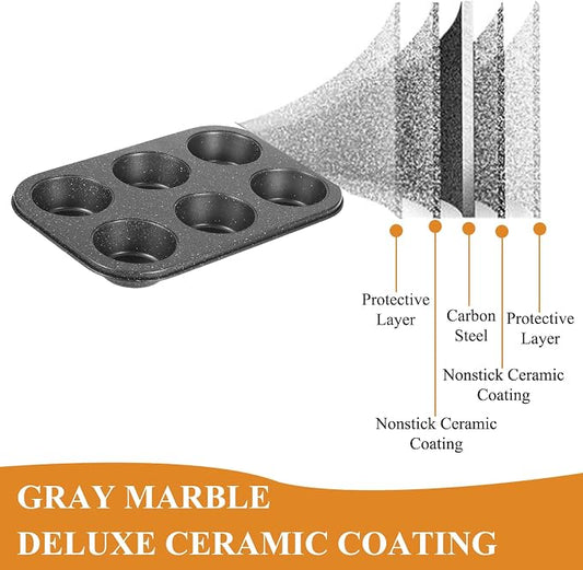 Walooza Nonstick 6-Cup Muffin Pan, Carbon Steel Cupcake Baking Tray, Small Cheesecake Pan for Toaster Oven, Easy Clean & Dishwasher Safe