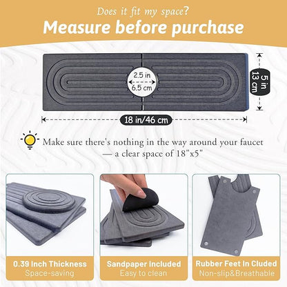 Diatomite Sink Mat around Faucet, Instant Dry Stone Sink Tray Cleaning Tools Holder Prevents Moisture Buildup, Sink Splash Guard for Bathroom Laundry Counter, Elegance Stylish Birthday Gift, Dark Gray