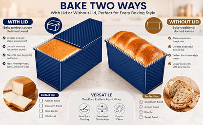 Bread Loaf Pan with Lid-2Pack, 2.2LB & 1LB | Food-Grade Nonstick Coating, Easy Release, Perfect Loaf Shape, Corrugated Design, Oven Safe up to 450°F