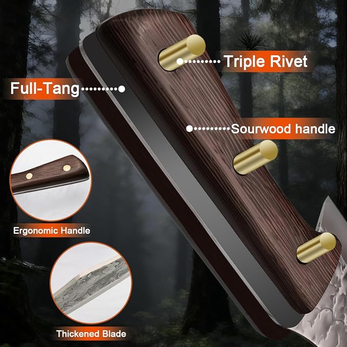 6PCS Kitchen Knife Set Kitchen High Carbon Steel Hand Forged Sharp Chef Knives All Purpose for Home and Outdoor Cooking Non Stick Hammer Finish Ergonomic Wood Handle with Leather Sheath - Black