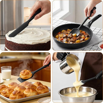5-Piece Silicone Spatula Set for Baking, 446°F Heat Resistant Non-Stick Cooking Utensils, BPA-Free Food Grade Silicone Scrapers, Non-Scratch Flexible & Dishwasher Safe, Black