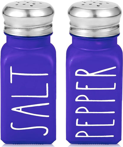 Purple Salt and Pepper Shakers Set by Brighter Barns - Modern Farmhouse Kitchen Decor and Accessories - Cute Salt and Pepper Set - Glass Shakers & Stainless Steel Lids for Home, Restaurants (Purple)
