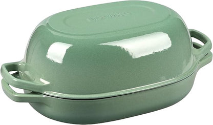 EDGING CASTING Enameled Cast Iron Oval Dutch Oven Pot with Lid, Dutch Oven for Sourdough Bread Baking, Bread Oven, Bread Dutch Oven, Oval Bread Pan, 7qt, Sage Green