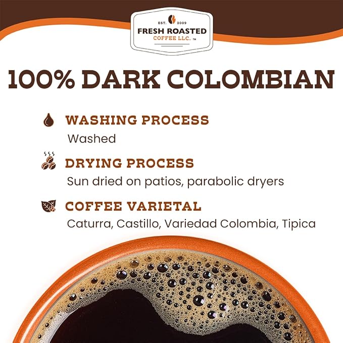Fresh Roasted Coffee, 100% Dark Colombian Whole Bean Coffee, Med-Dark Roast, Kosher, 2 lb (32 oz)