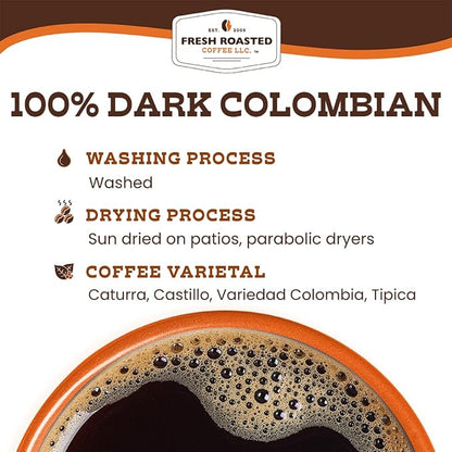 Fresh Roasted Coffee, 100% Dark Colombian Whole Bean Coffee, Med-Dark Roast, Kosher, 2 lb (32 oz)