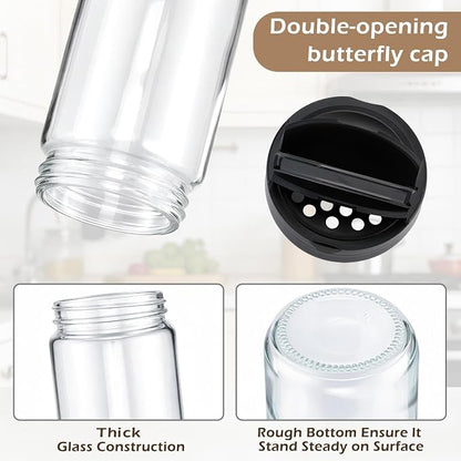 6 Pack 16 oz Glass Spice Jars with Shaker Tops Lids Large Spice Bottle with Lids for Kitchen, Herbs, Sugar, Pantry Herb Salt Pepper Storage (Round)