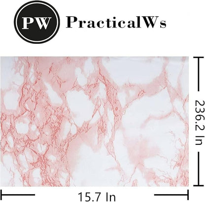 practicalWs 15.7 in x 236.2 in Self-Adhesive White Pink Marble Removable Wallpaper Decor Decals Decoration Textured Panel Table Countertops Cabinets Drawer Shelf Wall Crafts Wall Paper Decorations